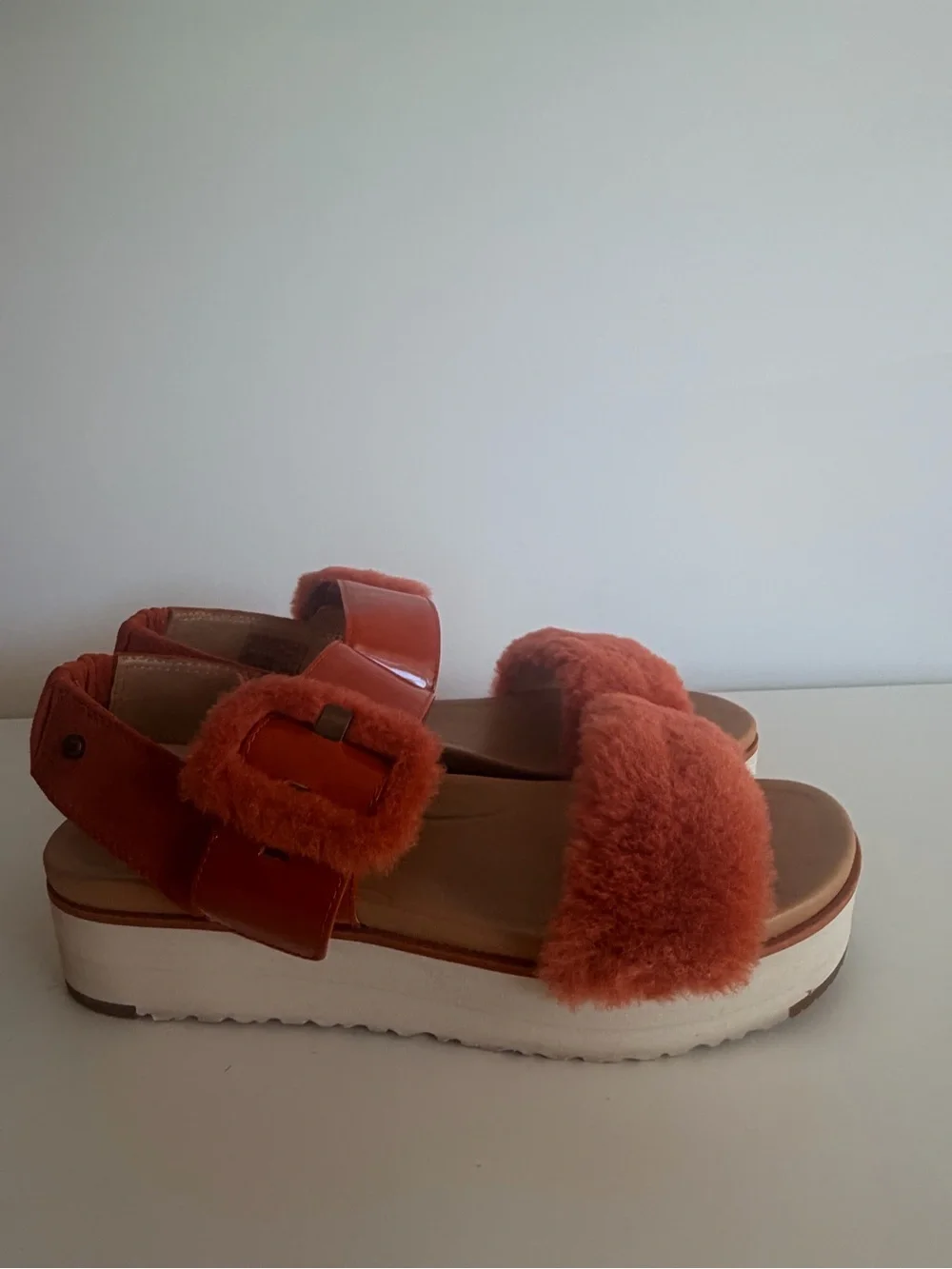 UGG Women's Fluff Sandals in Red-Orange
